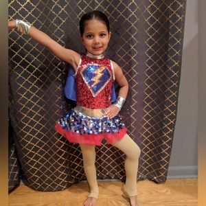 Red silver and blue superhero dance costume. WEISSMAN XSC.